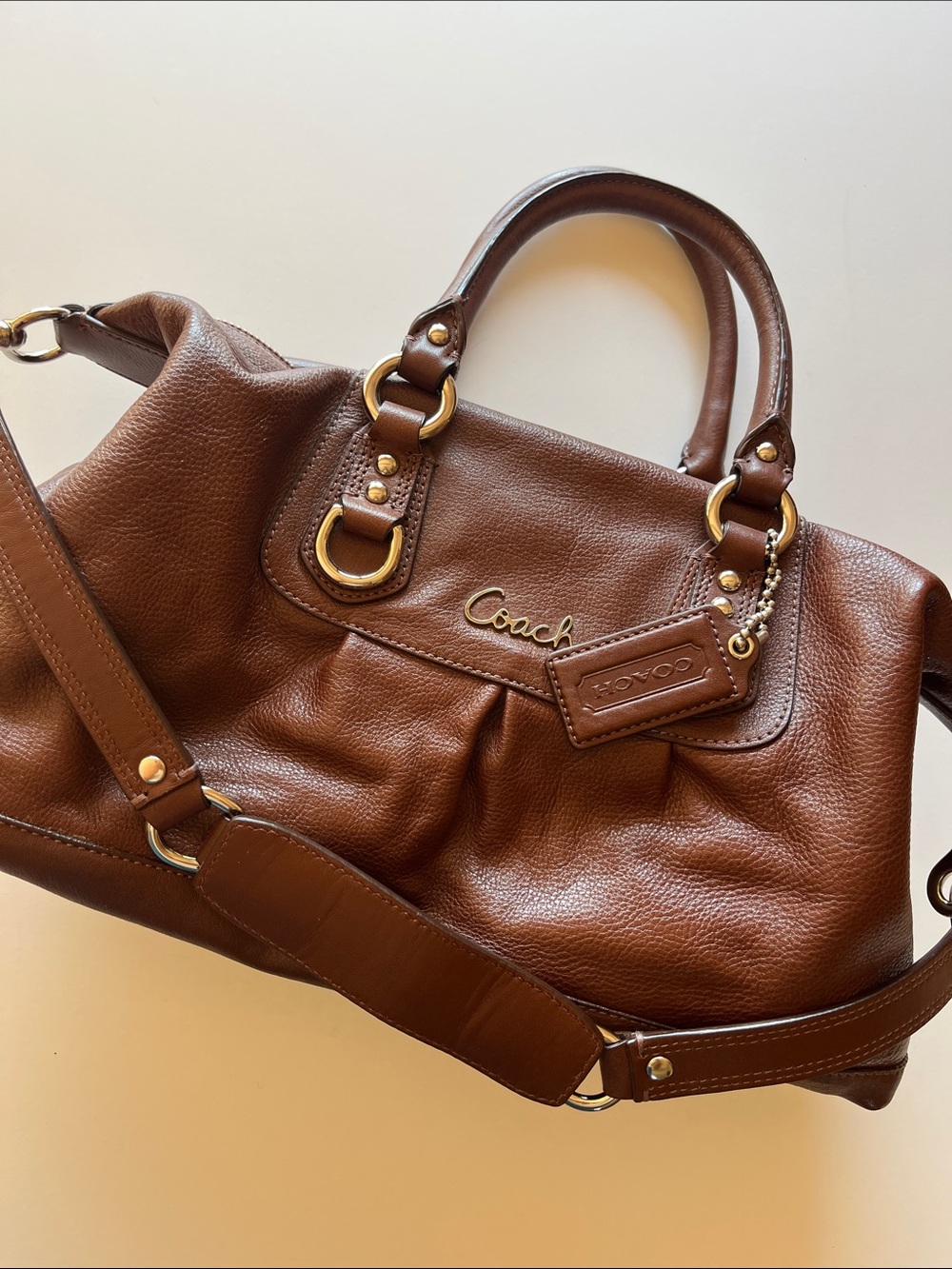 Coach Brown Leather Shoulder Satchel with Silver Hardware